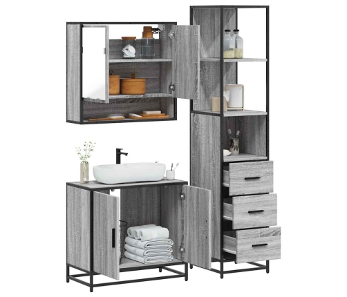 Set de muebles de baño 3 pzas madera contrachapada gris sonoma