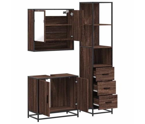 Set de muebles baño 3 pzas madera contrachapada roble marrón