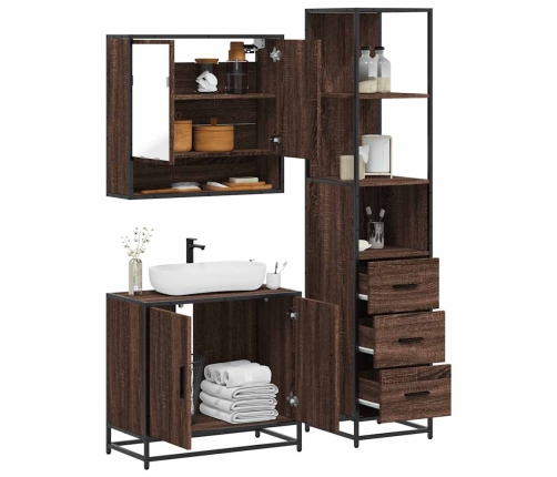 Set de muebles baño 3 pzas madera contrachapada roble marrón