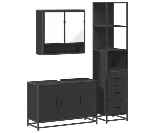 Juego de muebles de baño 3 pzas madera contrachapada negro