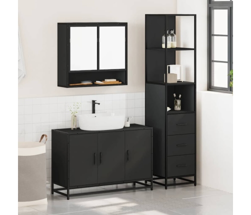 Juego de muebles de baño 3 pzas madera contrachapada negro