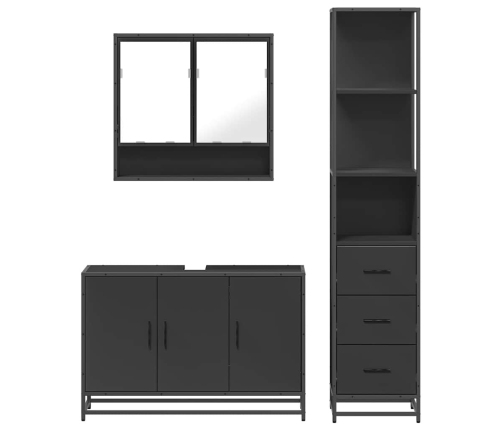 Juego de muebles de baño 3 pzas madera contrachapada negro