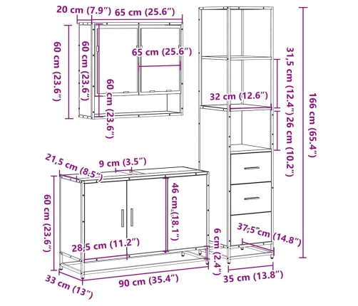 Juego de muebles de baño 3 pzas madera contrachapada negro