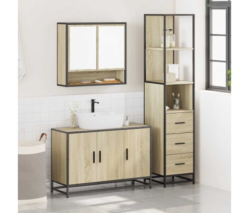 Set de muebles de baño 3 pzas madera contrachapada roble Sonoma