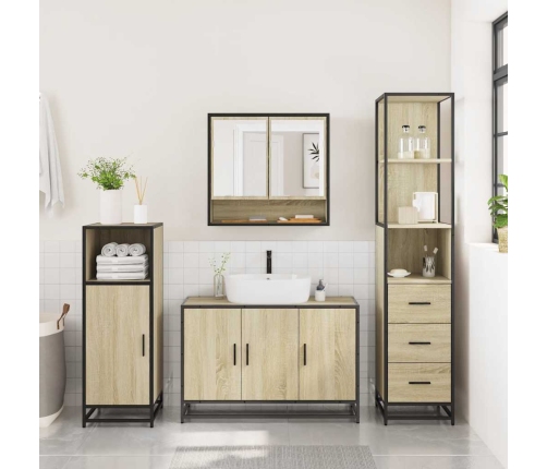 Set de muebles de baño 3 pzas madera contrachapada roble Sonoma