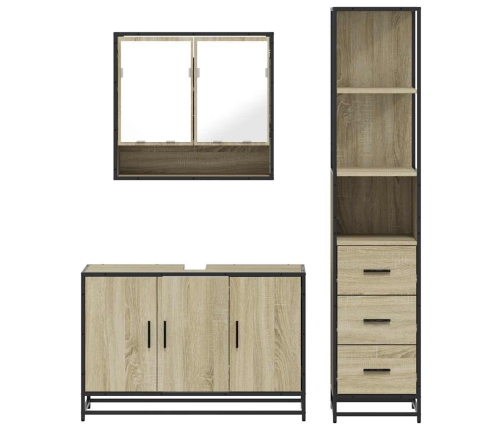 Set de muebles de baño 3 pzas madera contrachapada roble Sonoma