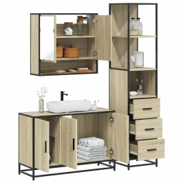 Set de muebles de baño 3 pzas madera contrachapada roble Sonoma