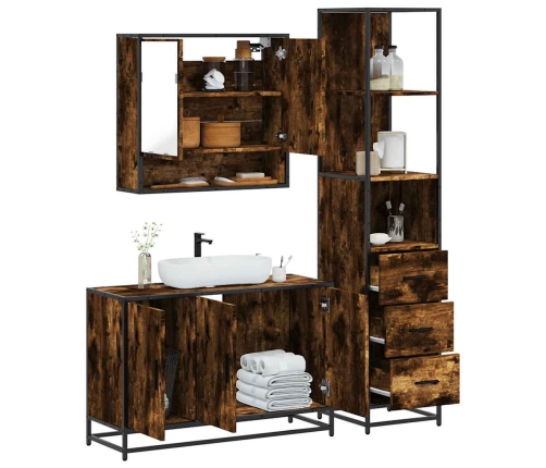 Set de muebles baño 3 pzas madera contrachapada roble ahumado