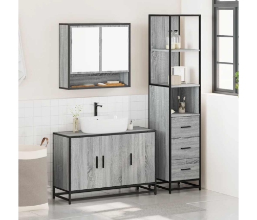 Set de muebles de baño 3 pzas madera contrachapada gris sonoma