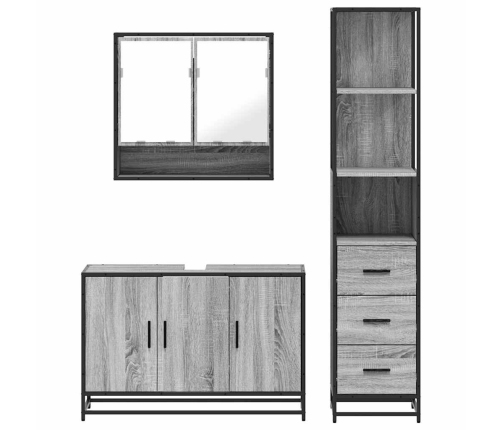 Set de muebles de baño 3 pzas madera contrachapada gris sonoma