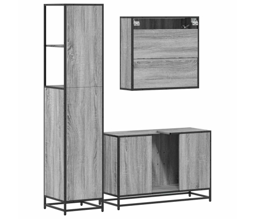 Set de muebles de baño 3 pzas madera contrachapada gris sonoma