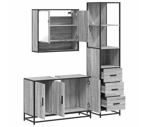 Set de muebles de baño 3 pzas madera contrachapada gris sonoma