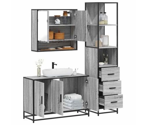 Set de muebles de baño 3 pzas madera contrachapada gris sonoma