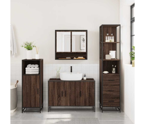 Set de muebles baño 3 pzas madera contrachapada roble marrón