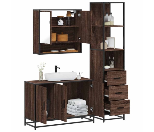 Set de muebles baño 3 pzas madera contrachapada roble marrón