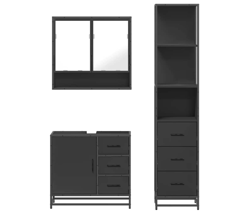 Juego de muebles de baño 3 pzas madera contrachapada negro