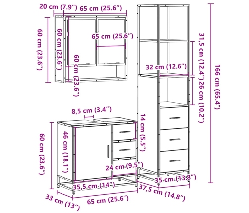 Juego de muebles de baño 3 pzas madera contrachapada negro