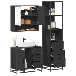 Juego de muebles de baño 3 pzas madera contrachapada negro