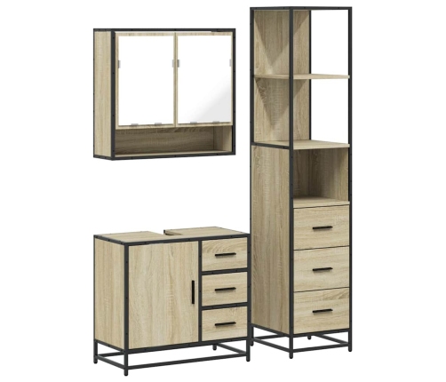 Set de muebles de baño 3 pzas madera contrachapada roble Sonoma