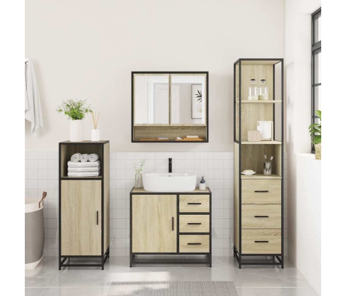 Set de muebles de baño 3 pzas madera contrachapada roble Sonoma