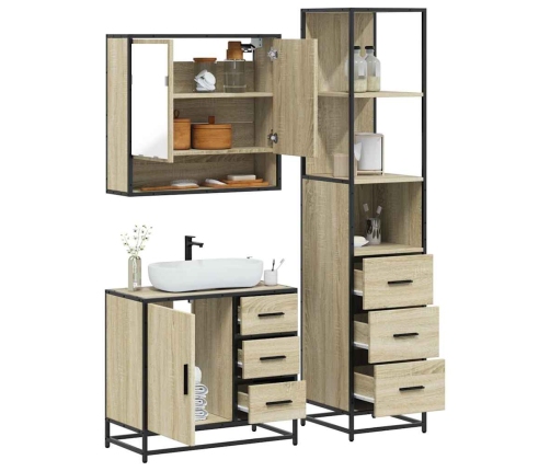 Set de muebles de baño 3 pzas madera contrachapada roble Sonoma