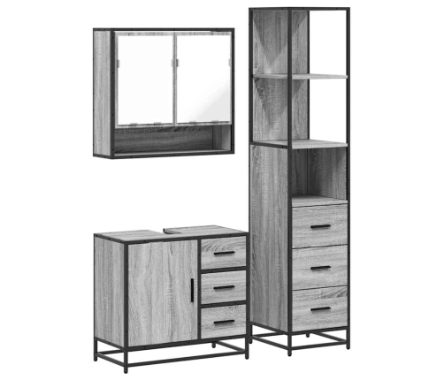 Set de muebles de baño 3 pzas madera contrachapada gris sonoma