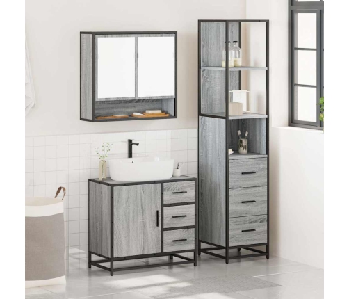 Set de muebles de baño 3 pzas madera contrachapada gris sonoma