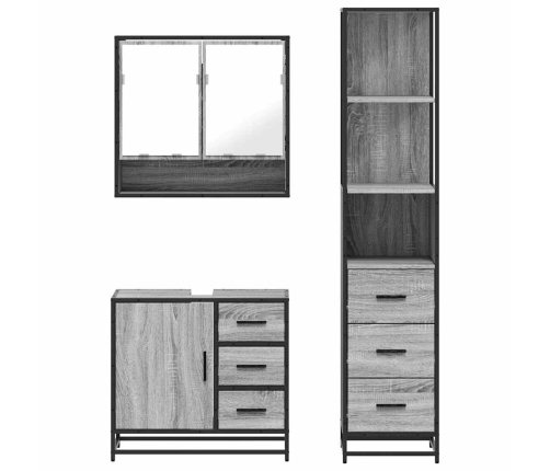 Set de muebles de baño 3 pzas madera contrachapada gris sonoma