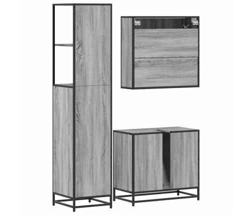 Set de muebles de baño 3 pzas madera contrachapada gris sonoma