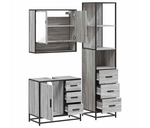 Set de muebles de baño 3 pzas madera contrachapada gris sonoma