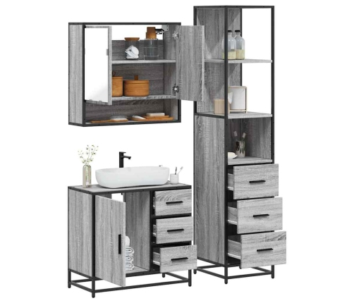 Set de muebles de baño 3 pzas madera contrachapada gris sonoma