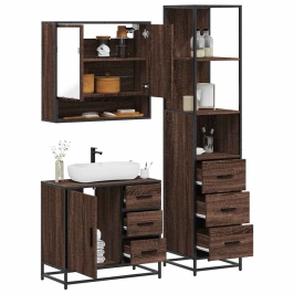 Set de muebles baño 3 pzas madera contrachapada roble marrón