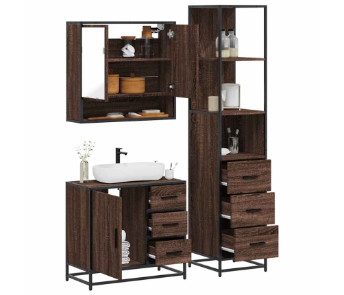 Set de muebles baño 3 pzas madera contrachapada roble marrón