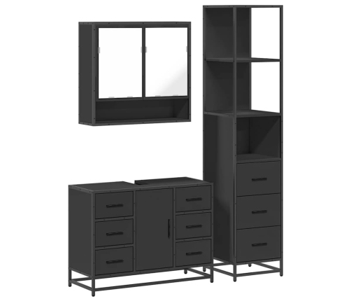 Juego de muebles de baño 3 pzas madera contrachapada negro