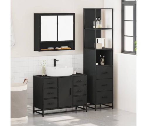 Juego de muebles de baño 3 pzas madera contrachapada negro