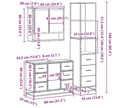 Juego de muebles de baño 3 pzas madera contrachapada negro