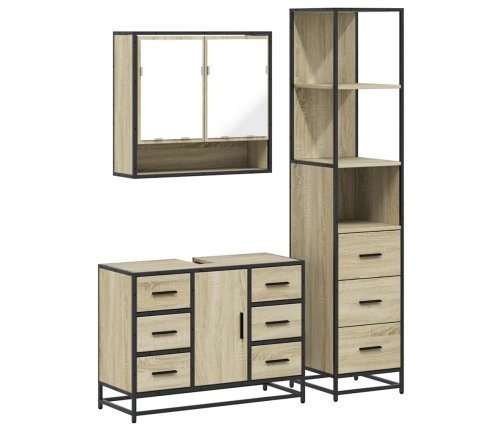 Set de muebles de baño 3 pzas madera contrachapada roble Sonoma