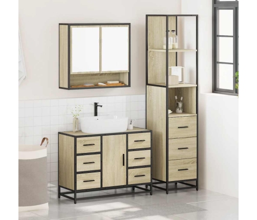 Set de muebles de baño 3 pzas madera contrachapada roble Sonoma