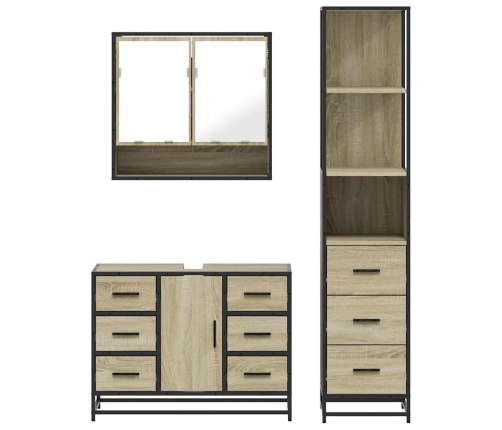 Set de muebles de baño 3 pzas madera contrachapada roble Sonoma