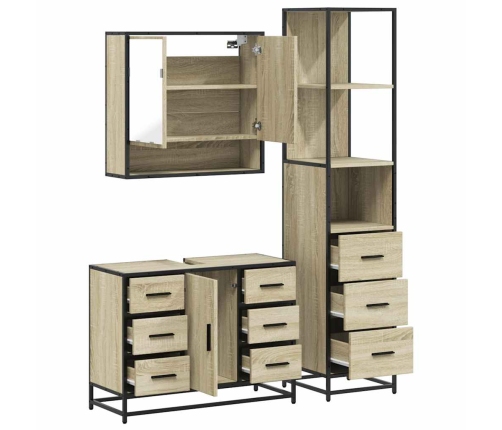 Set de muebles de baño 3 pzas madera contrachapada roble Sonoma