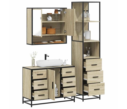 Set de muebles de baño 3 pzas madera contrachapada roble Sonoma