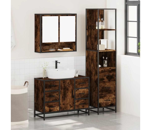 Set de muebles baño 3 pzas madera contrachapada roble ahumado