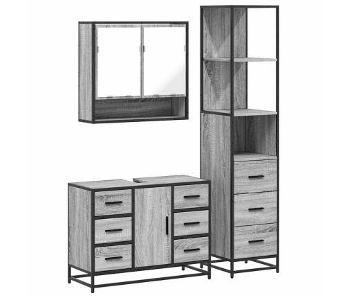 Set de muebles de baño 3 pzas madera contrachapada gris sonoma