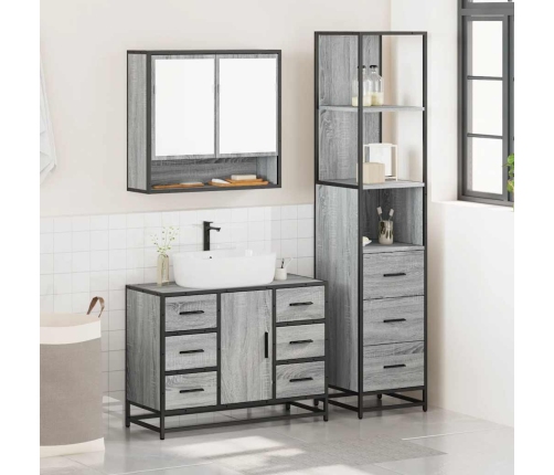 Set de muebles de baño 3 pzas madera contrachapada gris sonoma