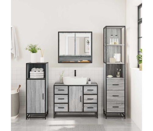 Set de muebles de baño 3 pzas madera contrachapada gris sonoma