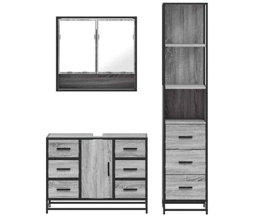 Set de muebles de baño 3 pzas madera contrachapada gris sonoma