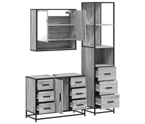 Set de muebles de baño 3 pzas madera contrachapada gris sonoma