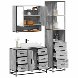 Set de muebles de baño 3 pzas madera contrachapada gris sonoma