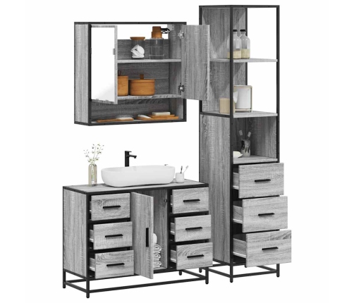 Set de muebles de baño 3 pzas madera contrachapada gris sonoma