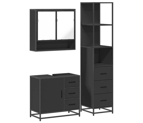 Juego de muebles de baño 3 pzas madera contrachapada negro